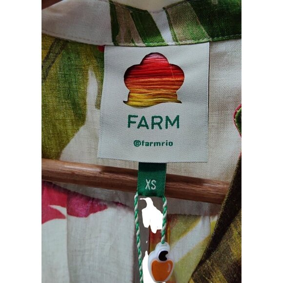 Farm Rio Spring Forest Puff Sleeve Linen Blend Jumpsuit Tropical Leaf Print XS - Picture 5 of 5